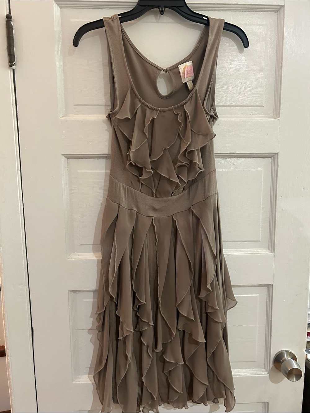 Sleeveless Ruffle Midi Dress in Taupe